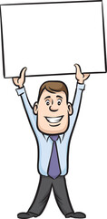 Wall Mural - cartoon businessman holding blank banner - PNG image with transparent background