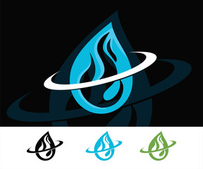 Wall Mural - blue water drop and fire logo, silhouette of great flames vector illustrations