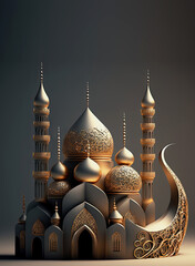 Wall Mural - 3D Render of Exquisite Mosque On Dark Background. Islamic Religious Concept.