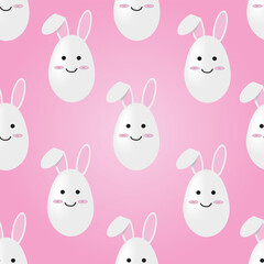 Wall Mural - Creative seamless pattern with easter bunny face on the egg. Fashion endless background with funny  rabbit. Viva magenta website banner with hare. Backdrop in asian style. Spring holiday poster.