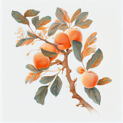 Wall Mural - Cartoon. Illustration of a blooming peach branch. generative ai