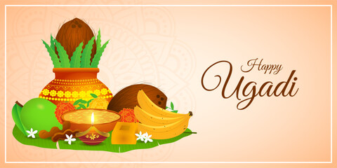 Wall Mural - Vector illustration concept of Happy Ugadi Or Gudi Padwa wishes background