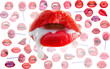 Milk and creamy mouth. Lips and mouth. Design artwork with sensual lips. Abstract sexy lip. Red lip background. Female lips.