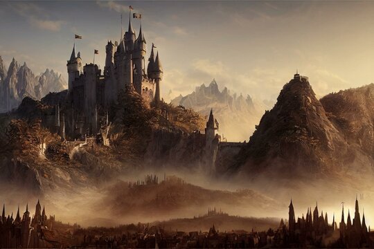 concept art featuring fantasy castle in the middle ages. medieval digital inspiration of a large for
