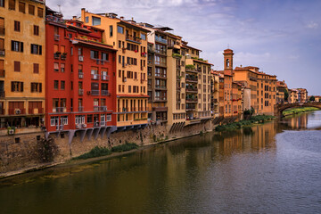 Sticker - Florence cityscape with waterfront houses on Arno River, Italy