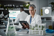 © Clayton D/peopleimages.com - Woman, thinking or tablet in biology laboratory in plant science, medical research or gmo food engineering. Mature scientist, worker or technology for green sustainability, growth innovation or ideas