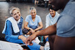 © S Fanti/peopleimages.com - Senior women, fitness and personal trainer contract with elderly friends ready for wellness. Sports, gym and workout group with happiness and smile in a sport training gym for pilates or yoga