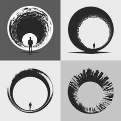 Abstract large circular element or framing, black and white vector illustration