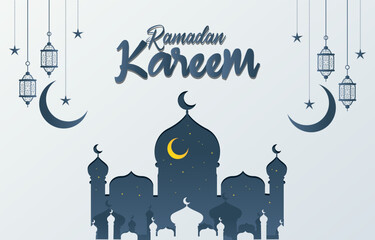 Wall Mural - ramadan kareem 2023 template banner with elegant illustration luxury shiny islamic ornament and abstract gradient white and grey background design