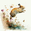 © Image-Love - watercolour painted easter bunny, bunny jumps, spring flowers, generative AI