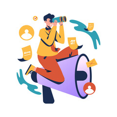Wall Mural - a man on megaphone search candidate hiring job recruitment vector illustration