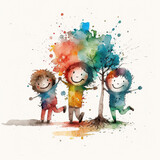 happy family watercolor paints, generative AI