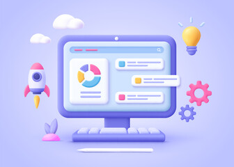 Project management concept. 3d vector illustration. Cartoon minimal style.