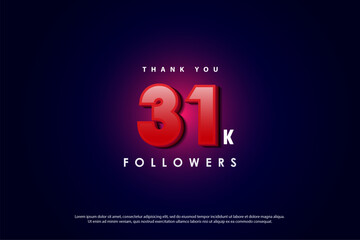 Wall Mural - 31k followers celebration with bright red numbers.