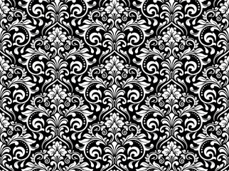 wallpaper in the style of baroque. seamless vector background. white and black floral ornament. grap