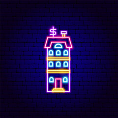 Sticker - Neon Purple House Sign. Vector Illustration of Seasonal Greetings. Holiday Celebration. Building and Architecture.