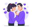 A man giving ring as a proposal on propose day, Couple in love relationship celebrate romantic holiday. Flat style vector Illustration scene isolated on white background for blogging, website.