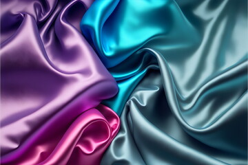 Wall Mural - pastel pink and blue swirling satin background fabric texture colorful, generative ai