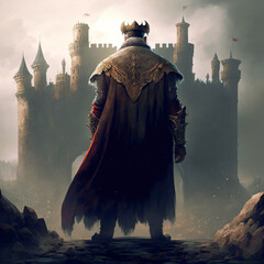 Wall Mural - Back view of a king in a castle. Generative AI.