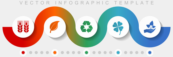 Leinwandbilder - Agriculture infographic vector template with icon set, miscellaneous icons such as wheat, leaf, recycling, clover and seedling for webdesign and mobile applications