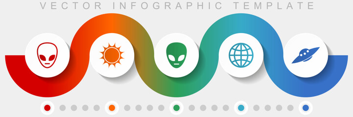 Aufkleber - Alien infographic vector template with icon set, miscellaneous icons such as star, ufo, space ship and globe for webdesign and mobile applications
