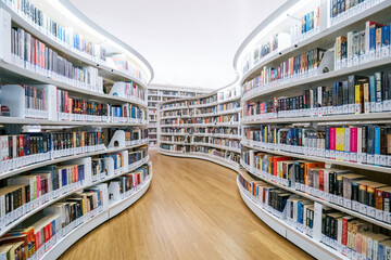 White colour book shelves in the public library. Library Interior
