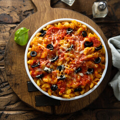 Wall Mural - Homemade pasta bake with olives and tomato