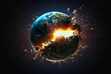 concept of planet Earth exploding from atomic bomb