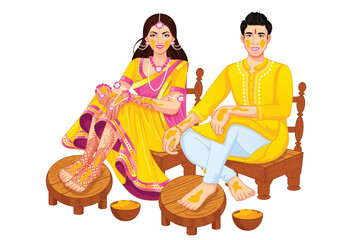 Canvas Print - Indian Wedding Bride and Groom for Haldi Ceremony 

