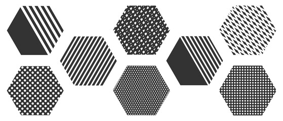 Collection of hexagon with decorative geometric pattern. Icon of Hexagon shape design element