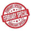 FEBRUARY SPECIAL text written on red round stamp sign.