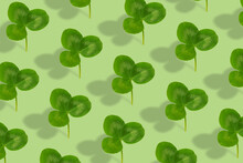Clover Leaf Pattern On A Green Background. Abstract Background For St. Patrick's Day