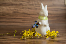 Close-up Of Easter Bunny With Artificial Butterfly