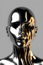 Distorted Face Of Mannequin Made Of Metal. Surrealist Art And Modern Concept. Generative AI.