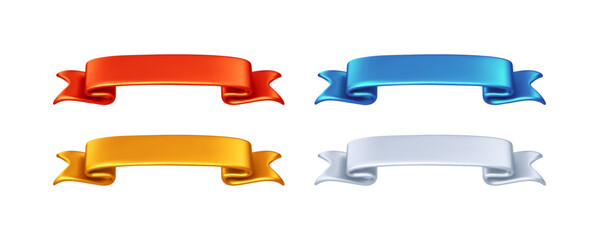 set color 3d ribbon banner sale. red, blue, golden and silver blank label flag icon. vector realisti
