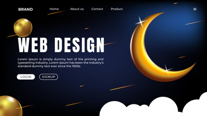 Wall Mural - landing page design with 3d elements for business web