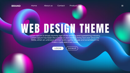Wall Mural - landing page design with 3d elements for business web