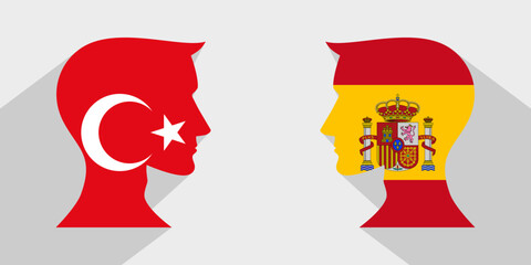 Wall Mural - face to face concept. turkey vs spain. vector illustration