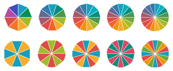 circle divided into equal triangles or pies, version with 8 to 16 segments, can be used as infograph