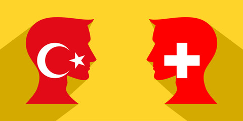 Wall Mural - face to face concept. turkey vs switzerland. vector illustration