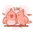 Big isolated hand drawn cartoon vector character design bird couple in love, doodle style Valentine concept animal flat vector illustration