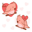 Big isolated hand drawn cartoon vector character design bird couple in love, doodle style Valentine concept animal flat vector illustration