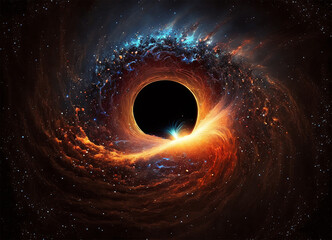 a black hole with a glowing constellation of various colors revolves around a black hole in the univ