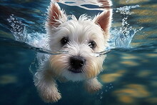 Dog On The Beach, Westie Puppy, Puppy Dog In Water