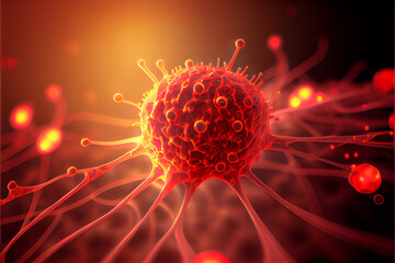 Poster - Beautiful abstract surreal  Concept of cancer cell attacking body cell. Generative AI technology.