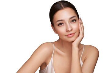 portrait beautiful young woman with clean fresh skin. model with healthy skin, close up portrait. co