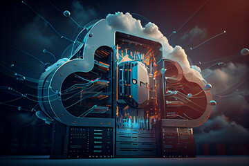 Cloud computing technology concept background. Created with Generative AI technology