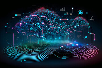 Abstract big data science and network line technology background by Generate AI
