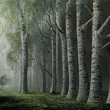 Fototapeta Las - birch grove with mushrooms - colorful vector background illustration