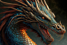 Portrait View Fo  Chinese Colorful Dragon. 3d Illustration. (ai Generated)